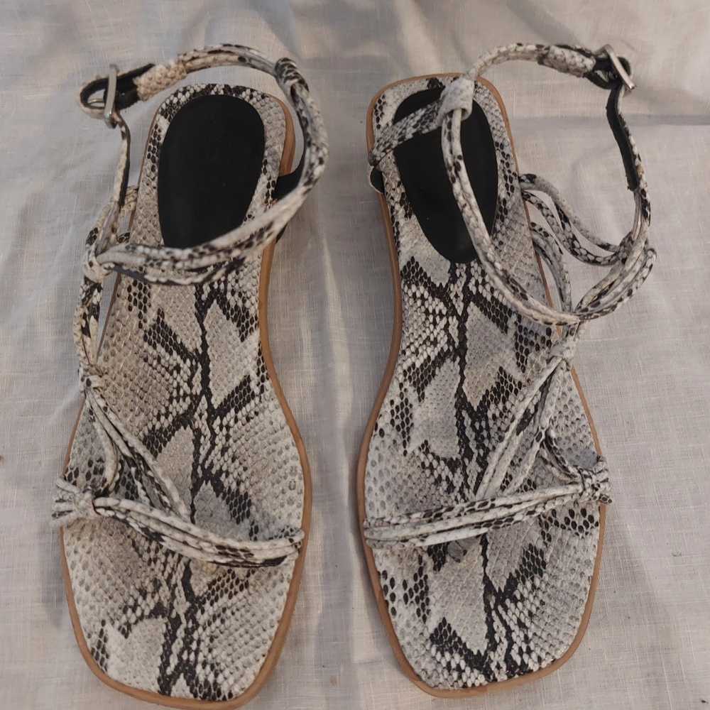 Black and White Snakeskin Sandals with Straps